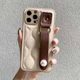 Leather Pearl Wrist Strap Phone Case